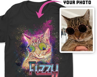 Custom Space Watercolor - PET PORTRAIT  | Customized Cat/Dog Photo & Text  | Personalized Cat Shirt - Pet T-shirt |  custom cat shirts
