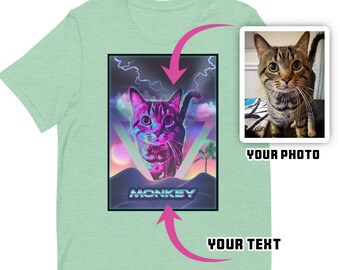 Custom Synthwave Retro Aesthetic - Personalized Cat / Dog Portrait | Customized Pet Shirt | Unisex t-shirt