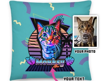 Custom Pet Pillow: 80s Retro Wave Personalized Cat/Dog Portrait