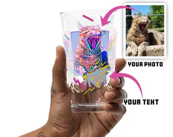 Custom Pet Portrait Pint Glass: 90's Pastel Cat/Dog Photo Gift