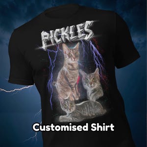 Aangepast T-shirt huisdierportret: heavy metal rockbandstijl | Gepersonaliseerde shirt