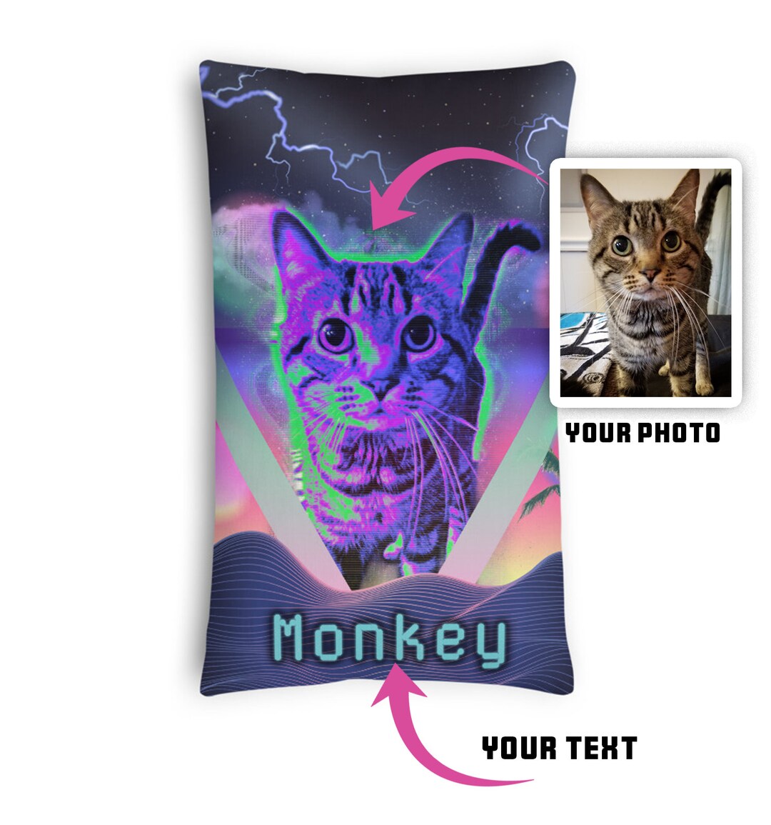 Custom Synthwave Retro Neon Aesthetic - Personalized Cat / Dog Portrait ...