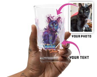Custom Pet Portrait Pint Glass: Space Watercolor Cat/Dog Photo