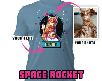 Custom Pet Portrait T-Shirt: 8-Bit Space Rocket Design