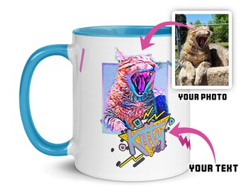 90's Retro Pastel Custom Pet Portrait Mug - Personalized Photo & Text