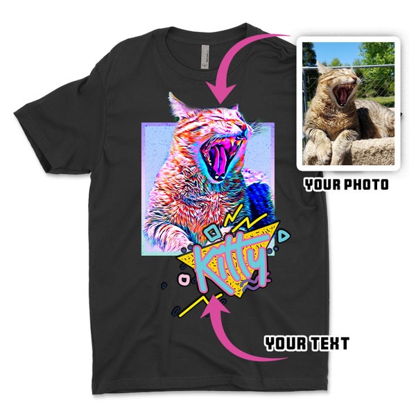 Custom 90s Retro Pastel Painting - Pet Shirt | Personalized Cat/Dog Shirt - Pet T-shirt | Customized Cat/Dog Photo & Text | custom shirts