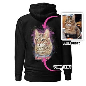 Unisex Hoodie - Custom Space Watercolor PET PORTRAIT | Customized Cat/Dog Photo & Text | Personalized Cat Hoodie | custom pet pullover