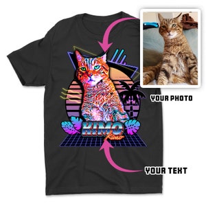 Custom 80s Personalized Pet Portrait Shirt - Retro Wave Aesthetic | Custom Cat Dog Portrait & Text Tee | Cat or Dog Picture | Unisex t-shirt