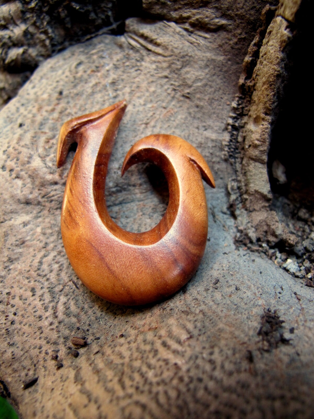 Fish Hook Necklace Olive Wood Etsy