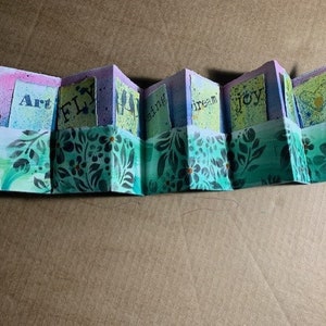 Journal-Small Handmade Blue Floral Accordian Book/Journal with Pockets and Tags