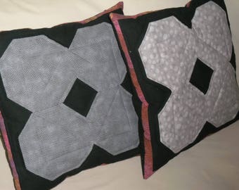 18 Inch Quilted Pillow Covers in grey and black