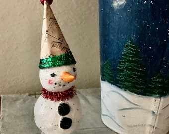 Papier-mâché primitive handmade standing Snowman