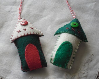 Christmas Ornaments Two Handmade Felt Houses