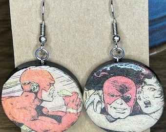 Flash Comic Book Dangle Earrings, Comicon Gift, Eco-Friendly Artisan Handmade