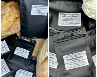 Heritage Fermentation Gift | 4 Sourdough & 4 Dairy Starters – Bread, Yogurt, Cheese, Sour Cream | Shipping Upgrades Available