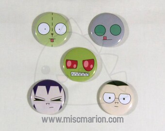 Invader Zim Buttons, Magnets or Keychains 1.5 Inches