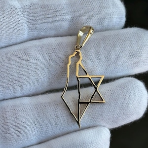 14k Gelbgold Nach Maß Nation Israel Karte Davidstern Charme Anhänger Handgemachtes Geschenk
