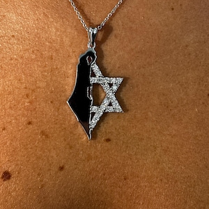 14k Weißgold Natürliche weiße Diamanten Nach Maß Nation of Israel Map Davidstern Halskette 16 &quot;Länge