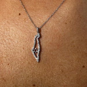 14k Weißgold Natürliche weiße Diamanten Nach Maß Nation of Israel Map Davidstern Halskette 16 &quot;Länge Kabelkette