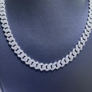 Platinum Over Sterling Silver Miami Cuban Simulated White Sapphire Tennis Necklace Bridal Gift