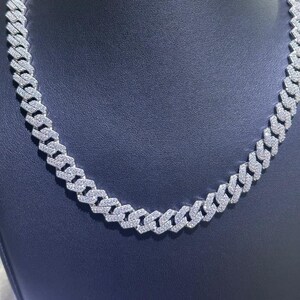 Platinum Over Sterling Silver Miami Cuban Simulated White Sapphire Tennis Necklace 20&quot; Bridal Gift