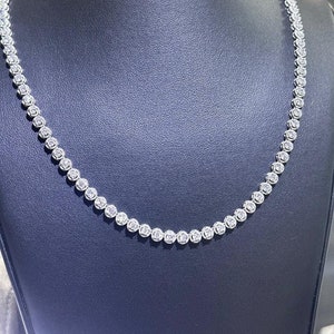 Platinum Over Sterling Silver Round Cut Halo Simulated White Sapphire Tennis Necklace Bridal Gift