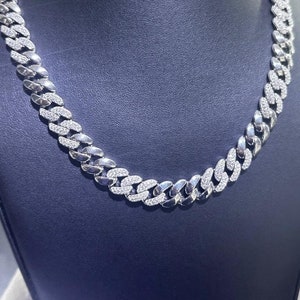 Platinum Over Sterling Silver Miami Cuban Simulated White Sapphire Tennis Necklace 16 Bridal Gift