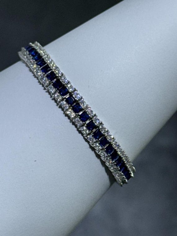 Bracciale tennis largo taglio principessa in argento sterling con - Main Image