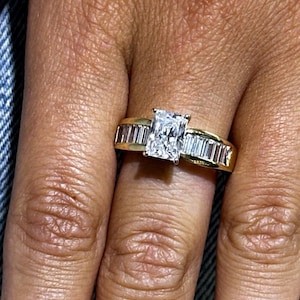 14k Yellow Gold Cubic Zirconia Emerald Cut Channel Set Engagement Ring Sz 10 Bridal Gift