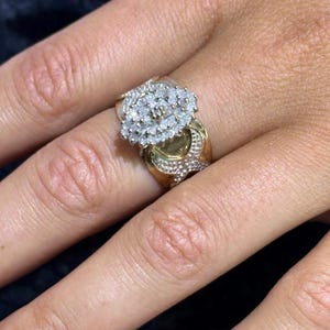 Anello vintage con alone, in oro giallo 14k, con diamanti bianchi naturali, design a grappolo, misura 7, regalo di nozze