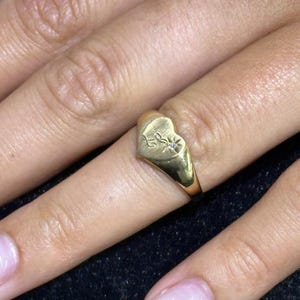 Anillo para el meñique en forma de corazón con inicial L de diamante natural en oro amarillo de 14 k, tamaño 5,5, regalo de novia