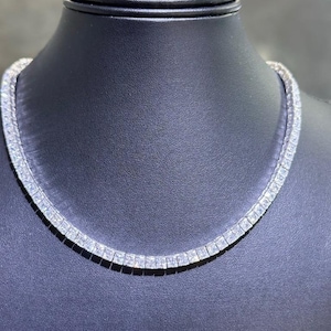 Platinum Over Sterling Silver Princess Cut Simulated White Sapphire Tennis Necklace Bridal Gift