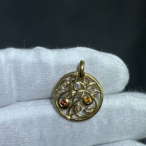 14k Yellow Gold Hand Made Vintage Diamond Tree of Life Design Charm Pendant