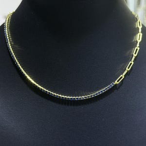 18k Gold Sterling Silver Blue Sapphire Round Cut Choker Tennis Necklace 12&quot;-15&quot;
