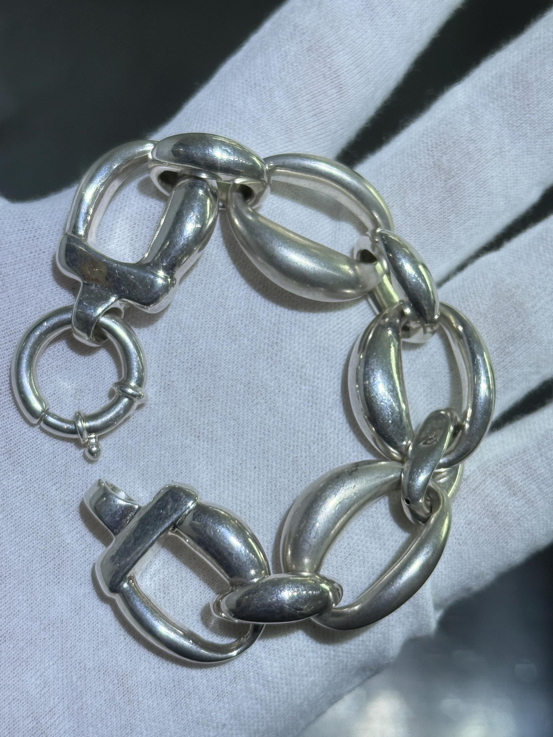 Sterling Silver .925 Vintage Hand Made Large Open Link Toggle