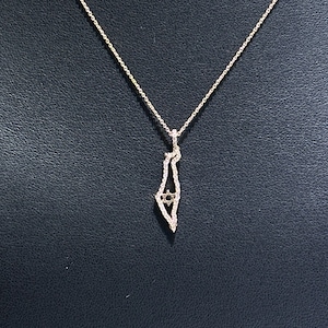 14k Rose Gold Natürliche weiße Diamanten Nach Maß Nation of Israel Map Davidstern Halskette 16 &quot;Länge Kabelkette