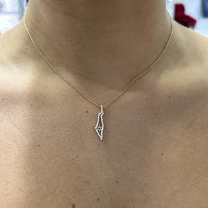 14k Gelbgold Natürliche weiße Diamanten Nach Maß Nation of Israel Map Davidstern Halskette 16 &quot;Länge