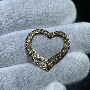 14k Yellow Gold Diamond Cut Open Heart Vintage Charm Pendant 2.2 Grams Gift