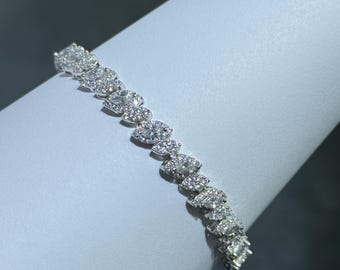 Platinum Sterling Silver White Sapphire Marquise Pave Unique Tennis Bracelet 7"
