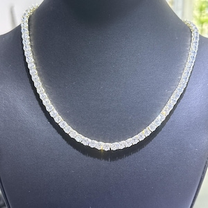 Platinum Sterling Silver White Sapphire Round Cut Bridal Tennis Necklace 18&quot; L