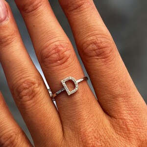 14k White Gold Natural White Diamonds Initial D Stackable Band Halo Ring Size 7 Bridal Gift