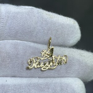 14k Yellow Gold Hand Made Vintage #1 DAUGHTER Diamond Cut Charm Pendant 1.3 Gram