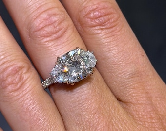 Platinum & 18k Rose Gold Lab Grown Diamond Engagement Ring 5.02ct Cushion D-VS1