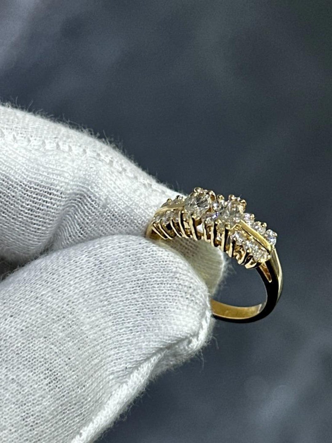 14k Yellow Gold & Diamonds Unique Cluster Design Halo Stack Band Ring ...