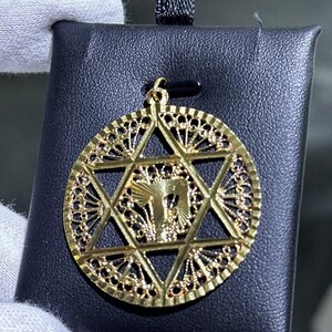 14k Solid Yellow Gold Hand Made Star of David Halo Design Large Charm Pendant