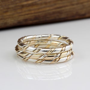 Twisted Ring Sterling Silver 14k Gold-Filled Mixed Metal Midi Ring Stacker Ring Two Toned Twist Ring Braided Ring Handmade zdjęcie 5