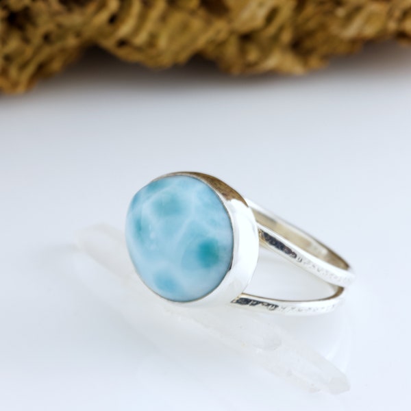 Larimar Ring - Sterling Silver - Silver Ring - Statement Ring - Natural Stone RIng - One of a Kind - Handmade Jewelry