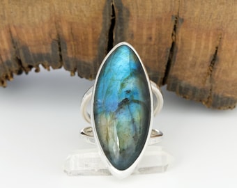 Labradorite Ring - Sterling Silver - Natural Stone - Statement Ring - One of a Kind - Handmade in Austin, TX