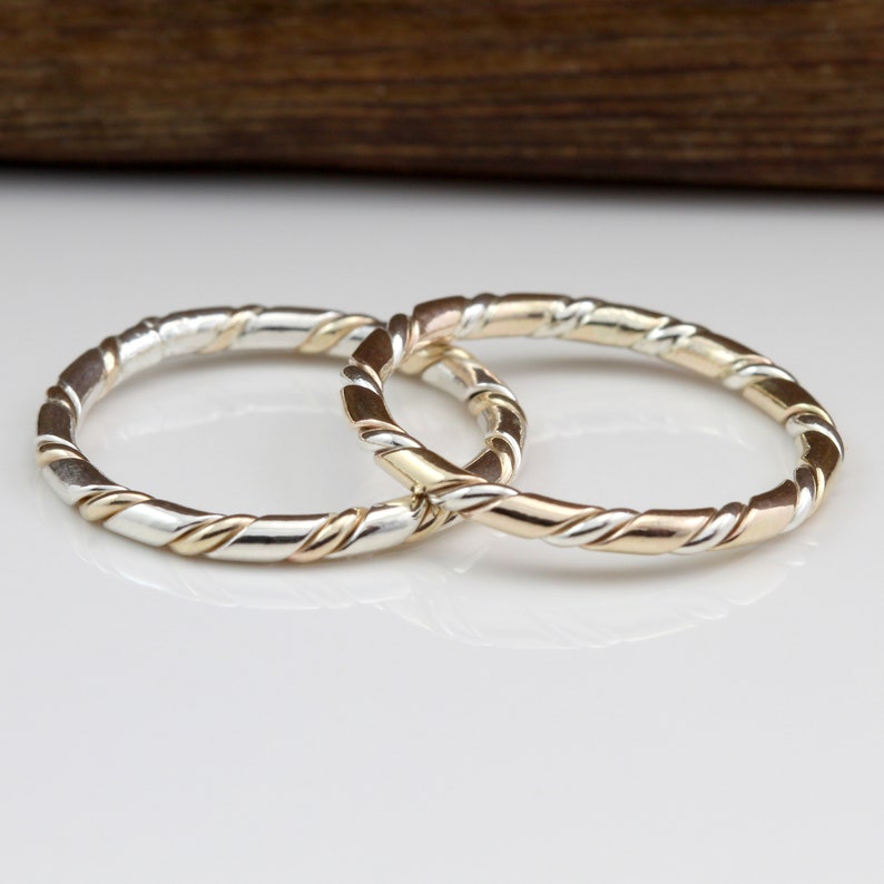 Twisted Ring Sterling Silver 14k Gold-Filled Mixed Metal Midi Ring Stacker Ring Two Toned Twist Ring Braided Ring Handmade zdjęcie 3