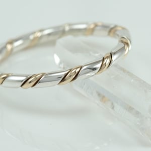 Twisted Ring Sterling Silver 14k Gold-Filled Mixed Metal Midi Ring Stacker Ring Two Toned Twist Ring Braided Ring Handmade zdjęcie 8
